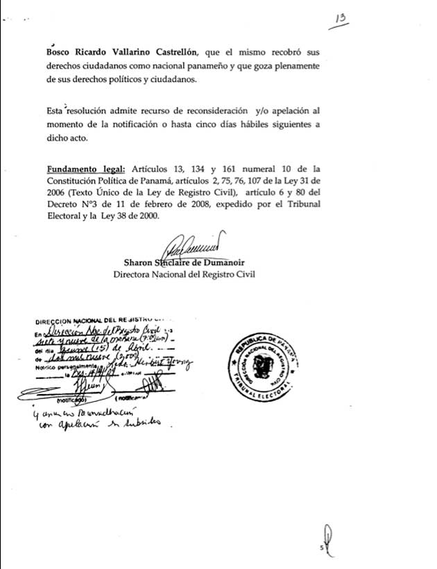 Resolución expedida por la Dirección Nacional de Registro Civil - Bosco Vallarino - Pagina 5