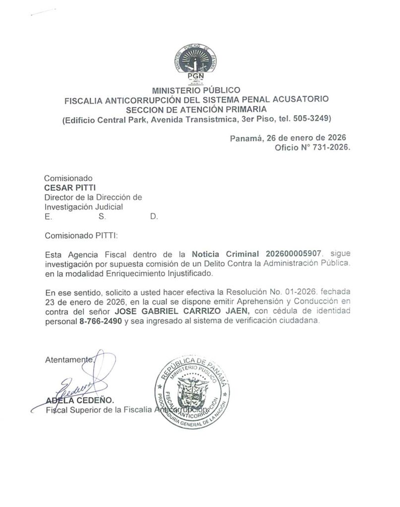 Orden de aprehensión contra José Gabriel Carrizo (Gaby Carrizo)